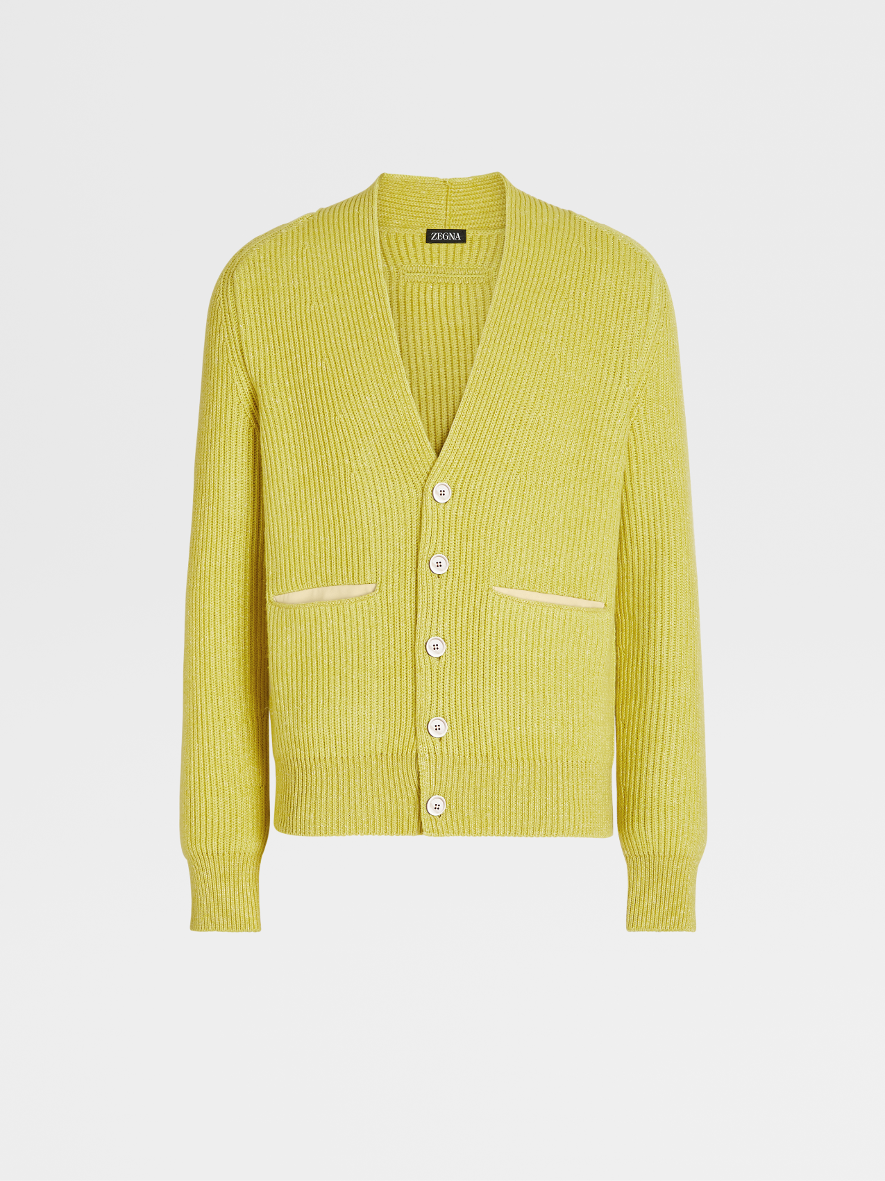 Yellow Cashmere Linen and Cotton Knit Cardigan